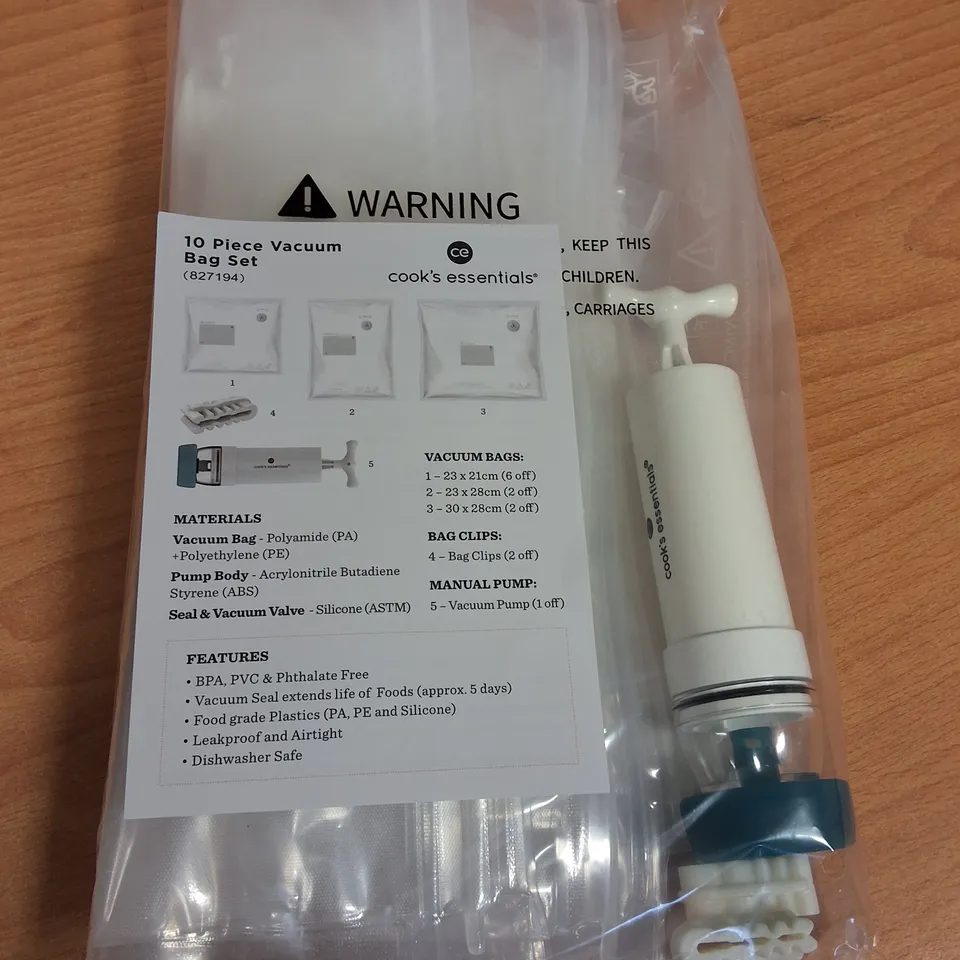 LOT OF 24 10-PIECE BOXES OF COOKS'S ESSENTIALS VACUUM BAG SETS