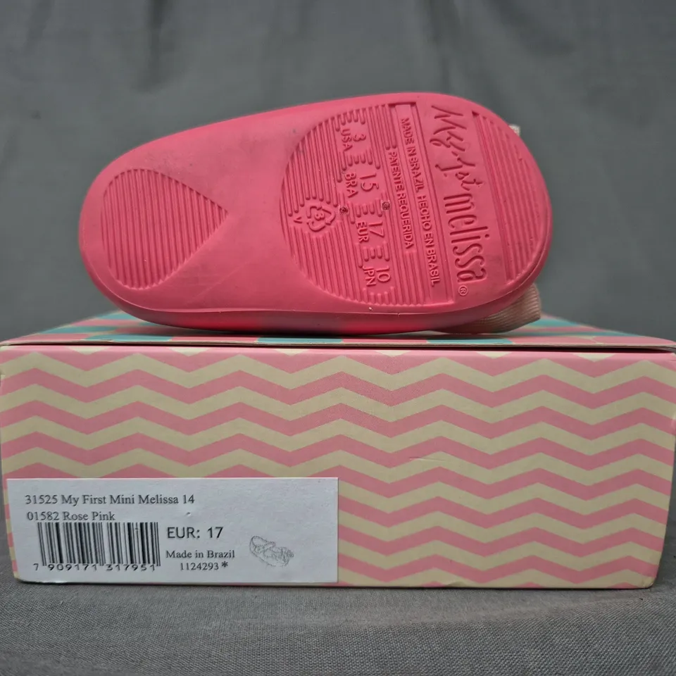 BOXED PAIR OF MY FIRST MINI MELISSA BABY SHOES IN PINK W. BOW DETAIL EU SIZE 17