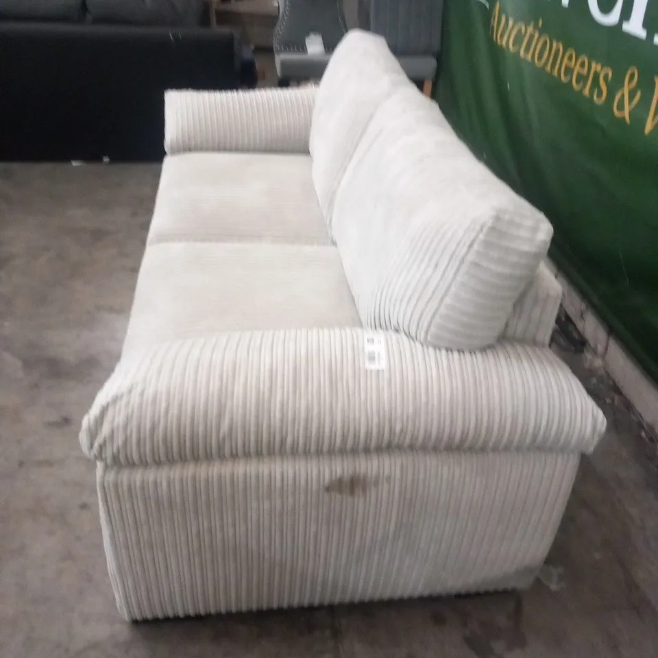 DESIGNER BEIGE CORDED FABRIC THREE SEATER SOFA