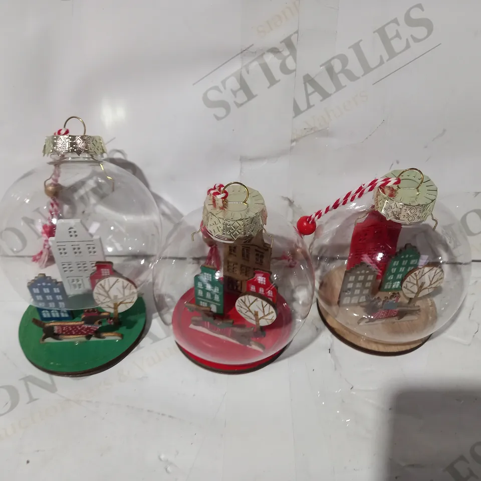 SET OF 3 8CM DOME BAUBLES WITH HOUSE SCENE RRP £14.99