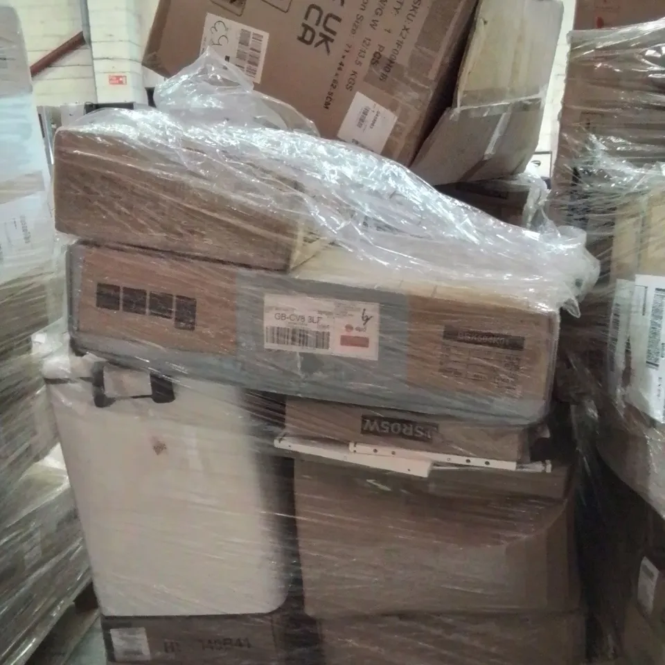 PALLET OF ASSORTED HOUSEHOLD GOODS AND PRODUCTS TO INCLUDE;ALUMINIUM LADDER,UNDER SINK CABINET,TRASH CAN