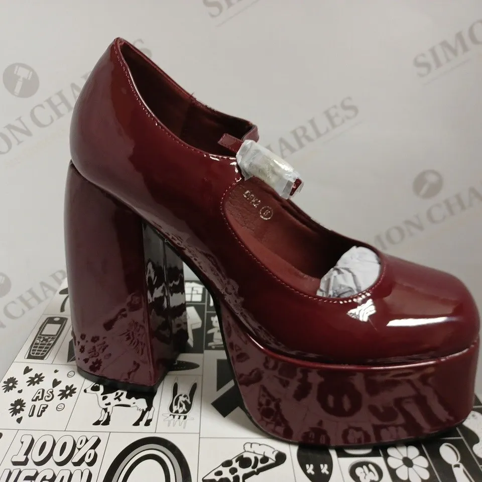 KOI VEGAN PATENT BITTER MAUVE PLATFORM HEELS - SIZE 6