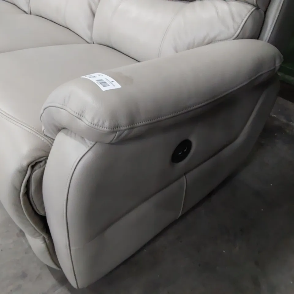 DESIGNER POWER RECLINING THREE SEATER SOFA LIGHT GREY LEATHER 