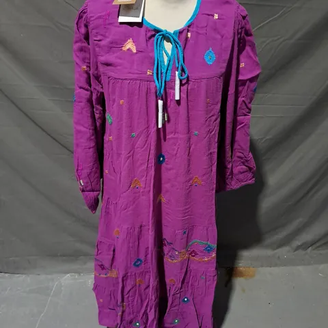 MONSOON EMBROIDERED DRESS IN VIOLET SIZE L