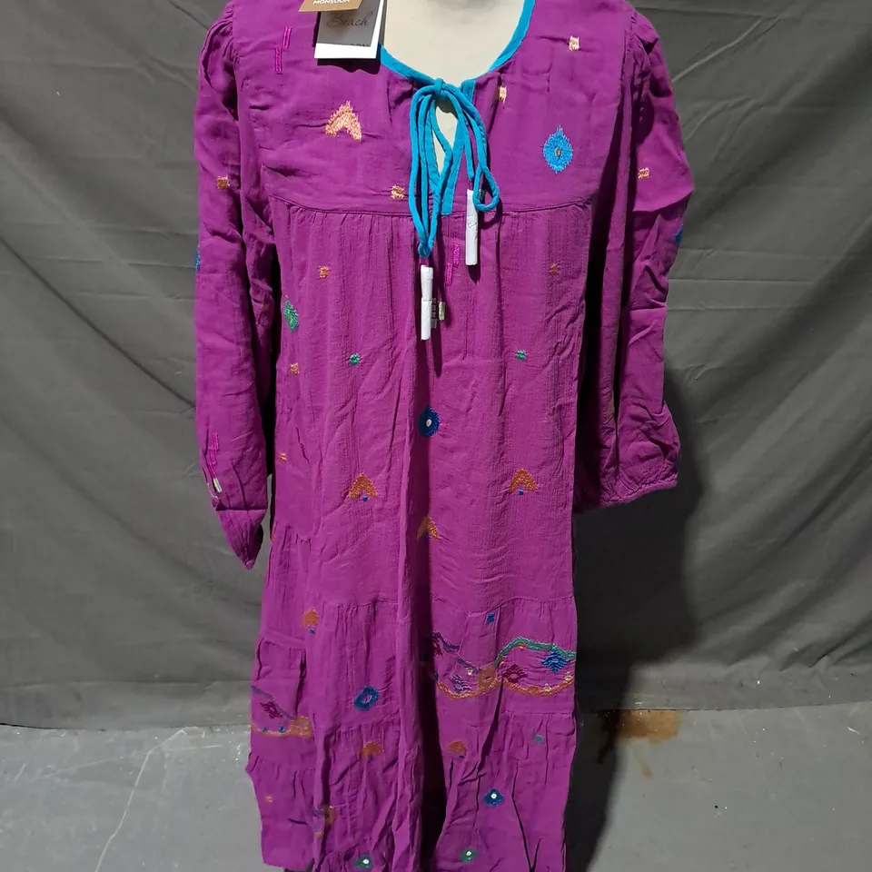 MONSOON EMBROIDERED DRESS IN VIOLET SIZE L