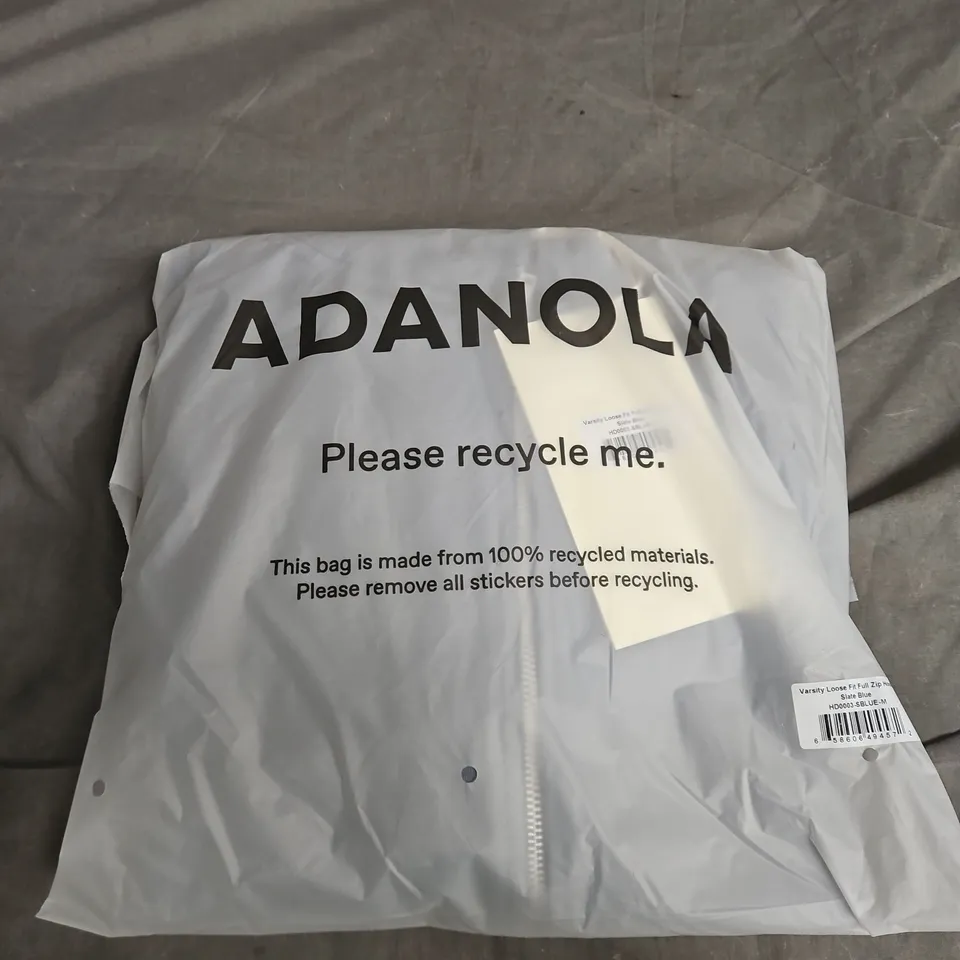 ADANOLA VARSITY LOOSE FIT FULL ZIP HOODIE SLATE BLUE – SIZE M