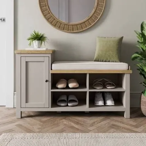 BOXED OLNEY HALLWAY SHOE STORAGE BENCH - STONE (1 BOX)