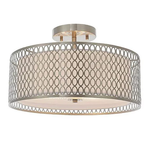 BOXED LUMINOSA CORDERO 3 LIGHT FLUSH LIGHT SATIN NICKEL PLATE & WHITE COTTON MIX, E27
