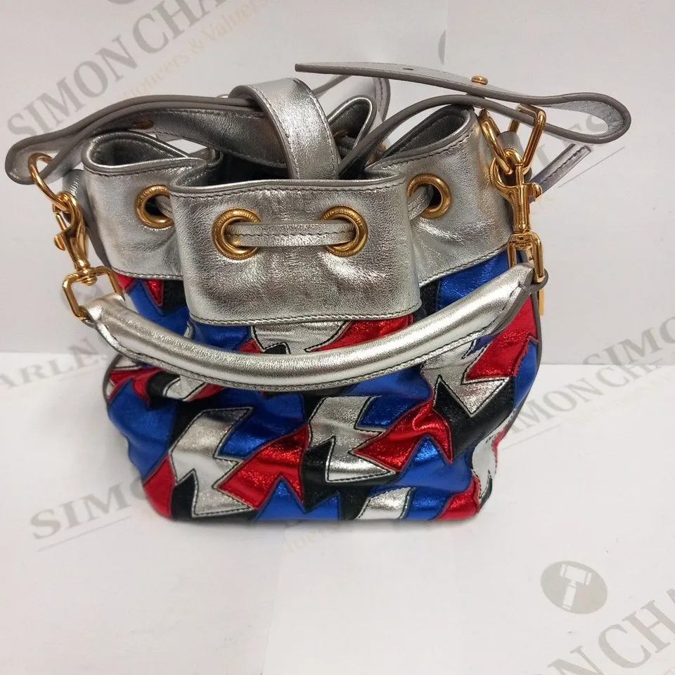 SAINT LAURENT PARIS BLUE RED AND SILVER BAG