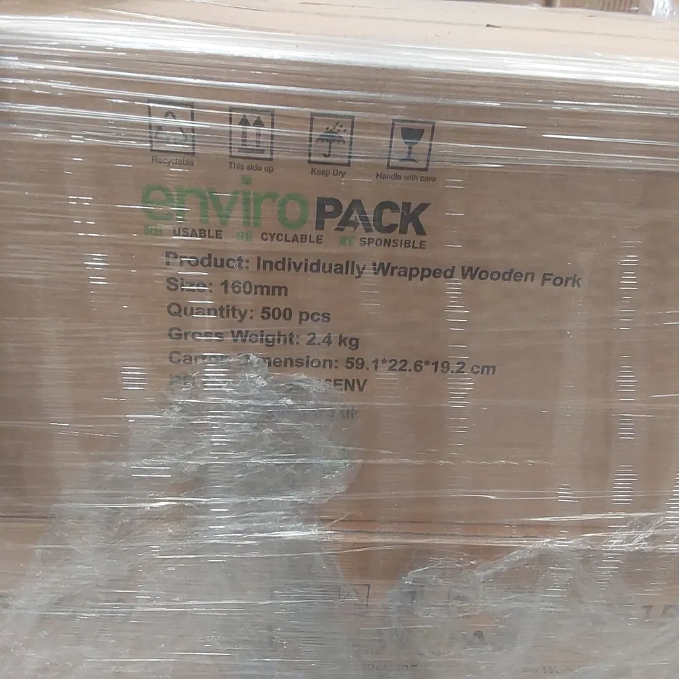 PALLET CONTAINING APPROXIMATELY 20,000 ENVIRONMENTALLY FRIENDLY DISPOSABLE WOODEN FORKS