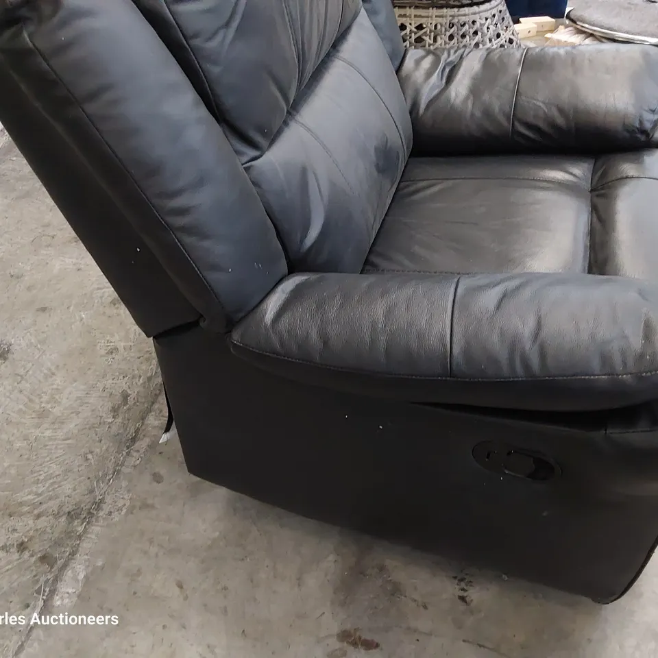 DESIGNER MANUAL RECLINING EASY CHAIR BLACK LEATHER 