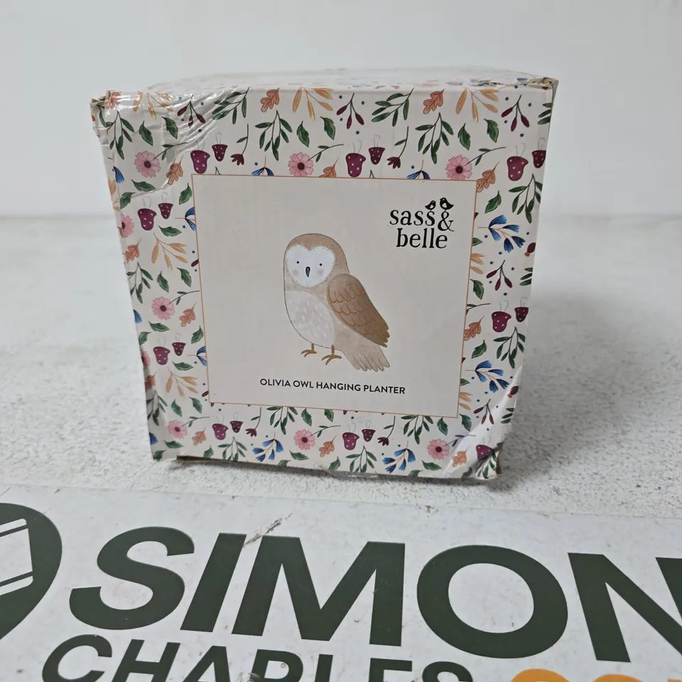 SASS & BELLE OLIVIA OWL HANGING PLANTER – WHITE CERAMIC WITH JUTE ROPE