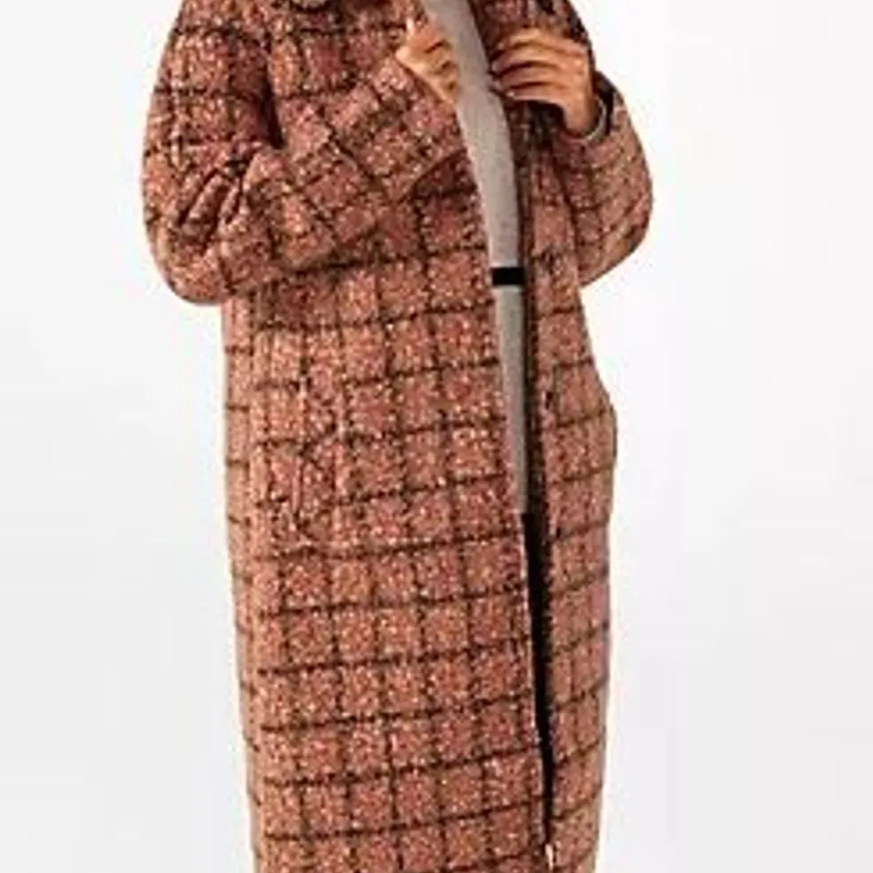 ELLEN TRACY CHECK BOUCLE COAT BRICK MEDIUM