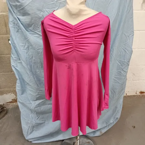 UK 12 BUBBLEGUM PINK WOMEN'S DRESS WITH RUCHED FRONT