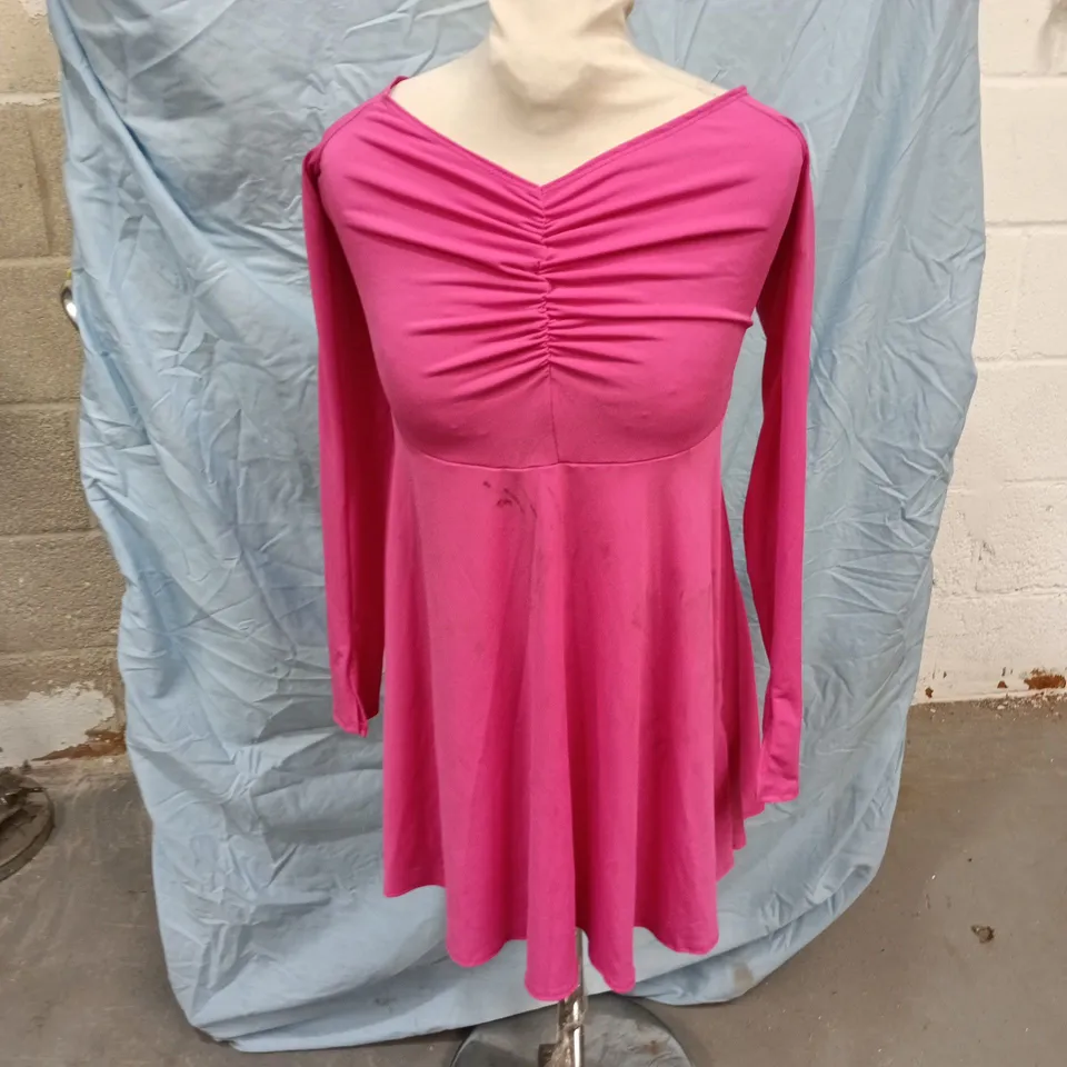 UK 12 BUBBLEGUM PINK WOMEN'S DRESS WITH RUCHED FRONT
