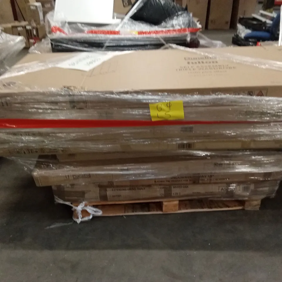 PALLET OF ASSORTED DESIGNER DAMAGED OR INCOMPLETE FURNITURE AND FURNITURE PARTS AND PIECES