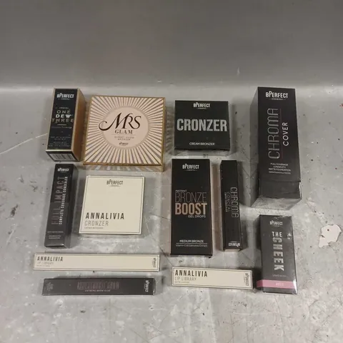 BPERFECT LOT OF APPROXIMATELY 12 ASSORTED COSMETIC ITEMS TO INCLUDE - BRONZE BOOST GEL DROPS - CHROMA COVER MATTE FOUNDATION IN W5 - CREAM BRONZER - ETC