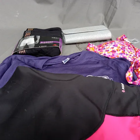 BOX OF APPROXIMATELY 25 ASSORTED CLOTHING ITEMS TO INCLUDE - BAG , BOXERS , T-SHIRT ETC