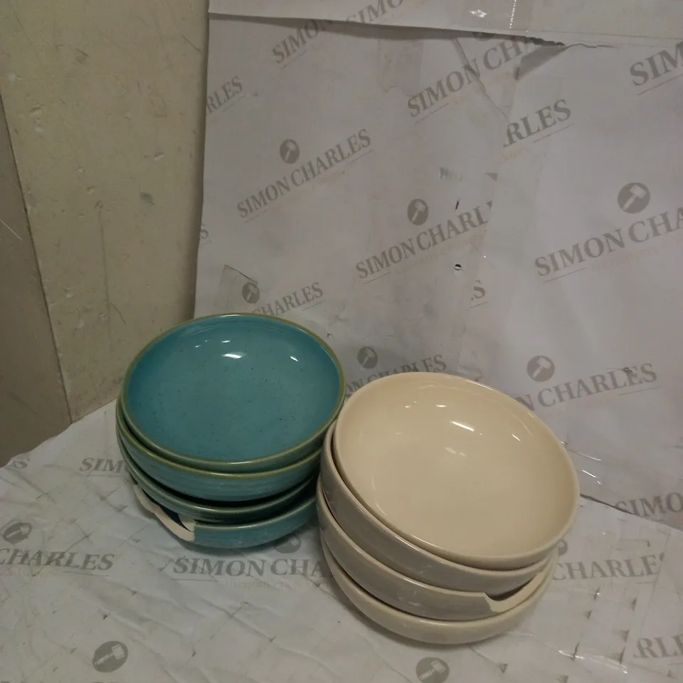 LOT OF 2 LUNA EMBOSSED SET OF 4 PASTA BOWLS AND SET OF 4 SPINWASH GREY PASTA BOWLS 