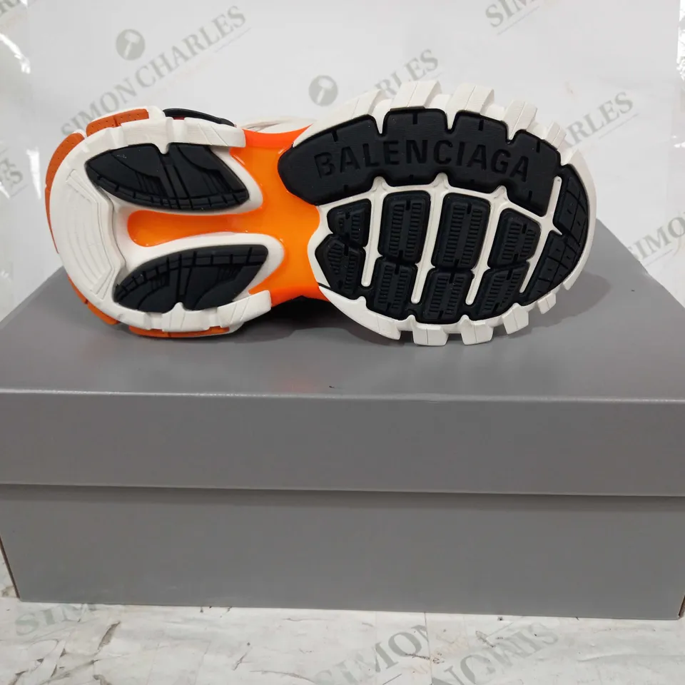 BOXED PAIR OF BALENCIAGA TRAINERS IN CREAM/ORANGE UK SIZE 4
