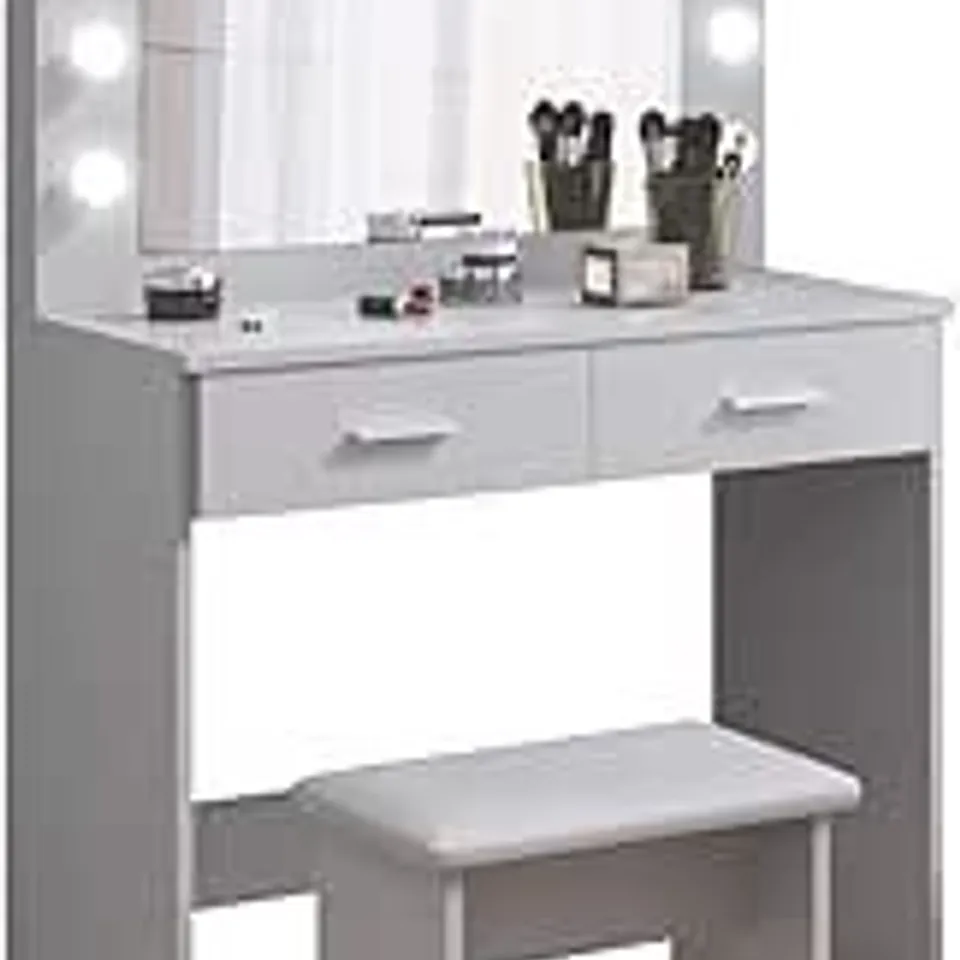 BOXED DRESSING TABLE SET WITH HOLLYWOOD LED LIGHTS MIRROR - GREY (1 BOX)
