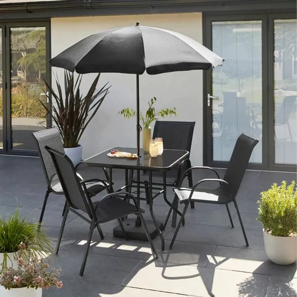 BOXED 4 SEATER GARDEN DINING SET - BLACK (1 BOX)