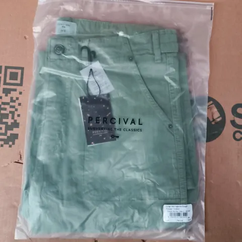 BAGGED PERCIVAL LUNGO HERRINGBONE STRAIGHT TROUSERS IN SAGE SIZE 34S