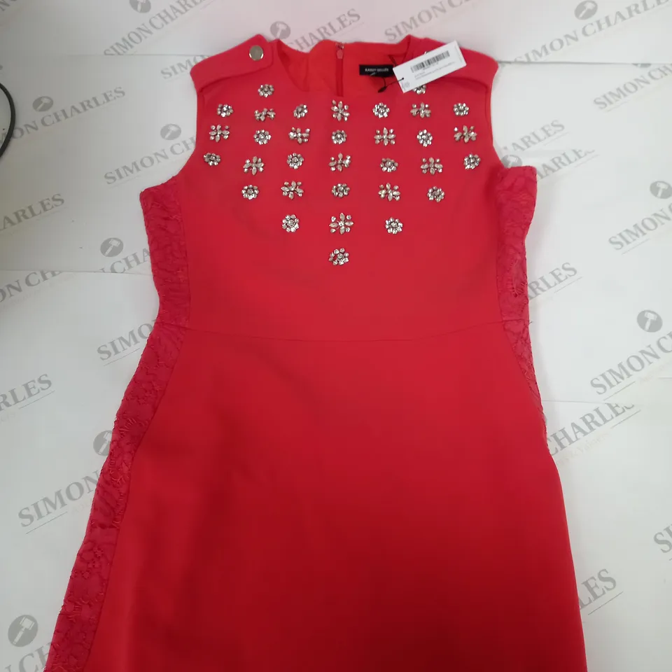 KAREN MILLEN CRYSTAL EMBELLISHED LACE MIX MINI DRESS SIZE 12