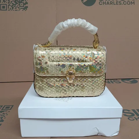 LA MAREY GOLD SEQUIN HANDBAG CLUTCH WITH WRAPPED HANDLE BOXED