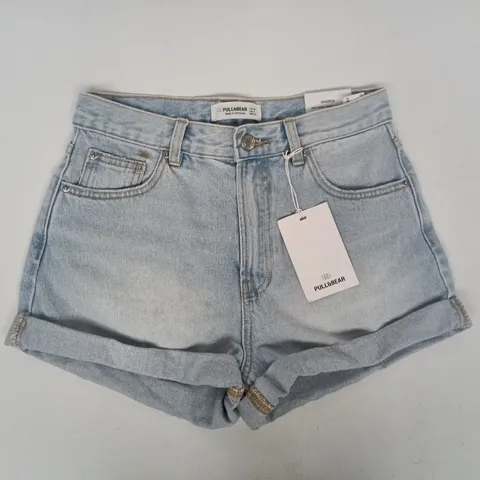 PULL & BEAR HIGH RISE DENIM SHORTS IN LIGHT BLUE SIZE UK 8