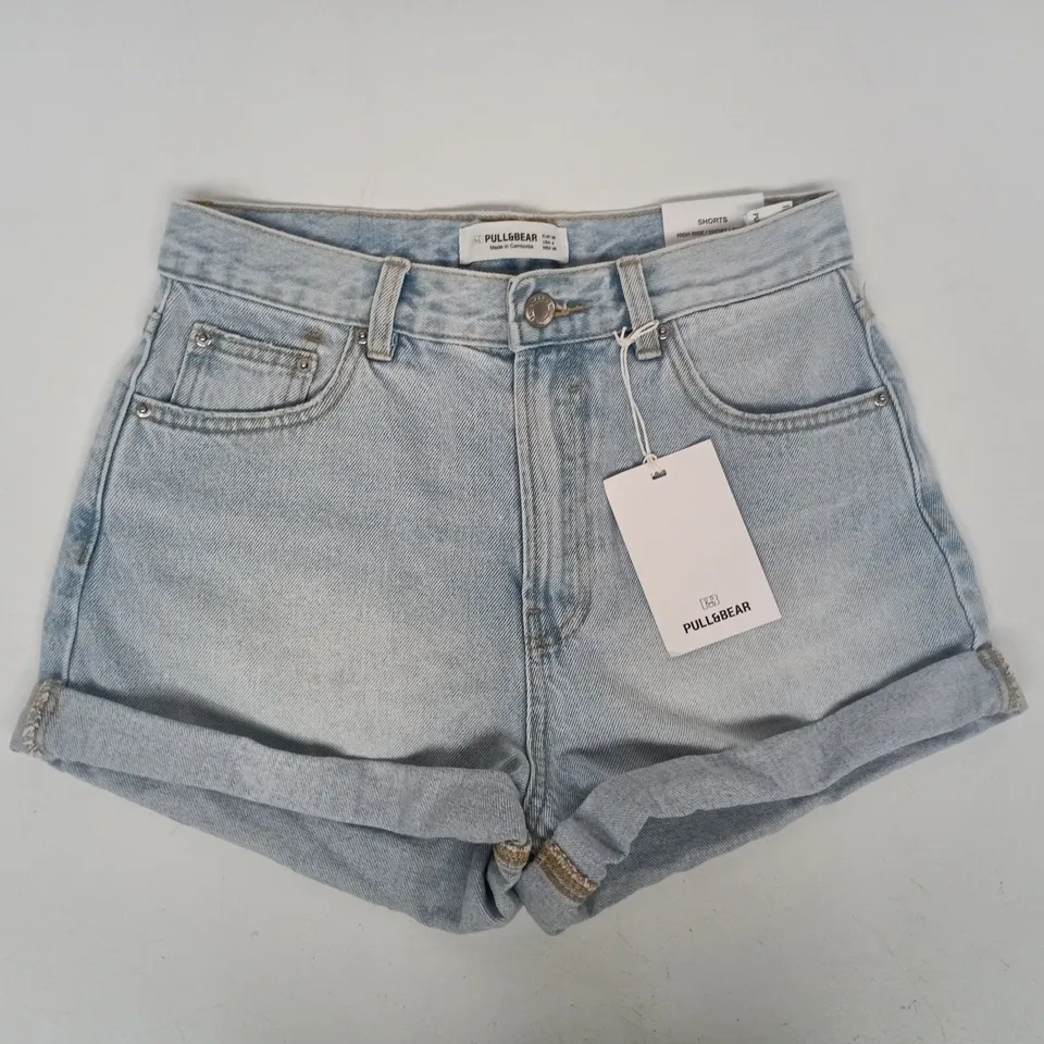PULL & BEAR HIGH RISE DENIM SHORTS IN LIGHT BLUE SIZE UK 8