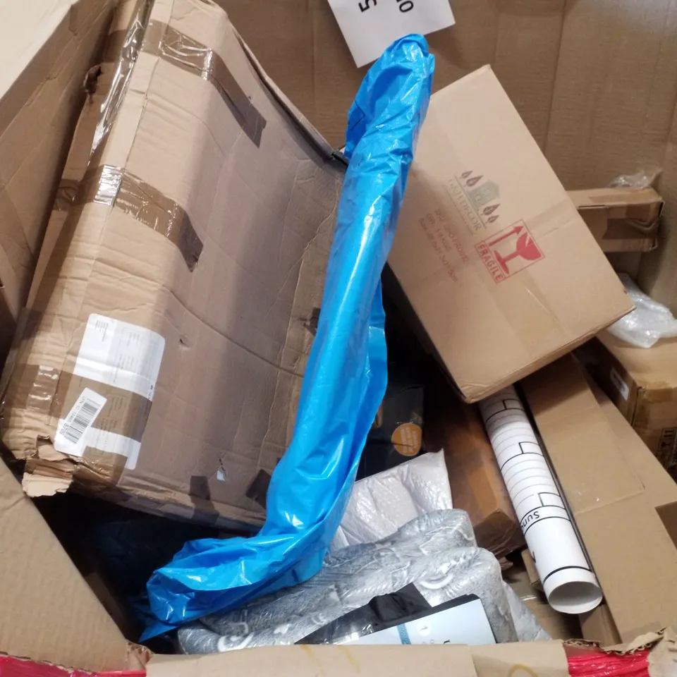 PALLET CONTAINING ASSORTED PRODUCTS INCLUDING GREY VELVET OTTOMAN, CAT BED, BABY WIPES, PORTABLE PET PLAYPEN & BI-PEDALER WITH COUNTER