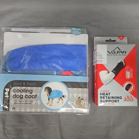 BOX OF APPROXIMATELY 15 ASSORTED HOUSEHOLD ITEMS TO INCLUDE HEAT RETAINING WRIST SUPPORT, COOLING DOG COAT, ETC - COLLECTION ONLY