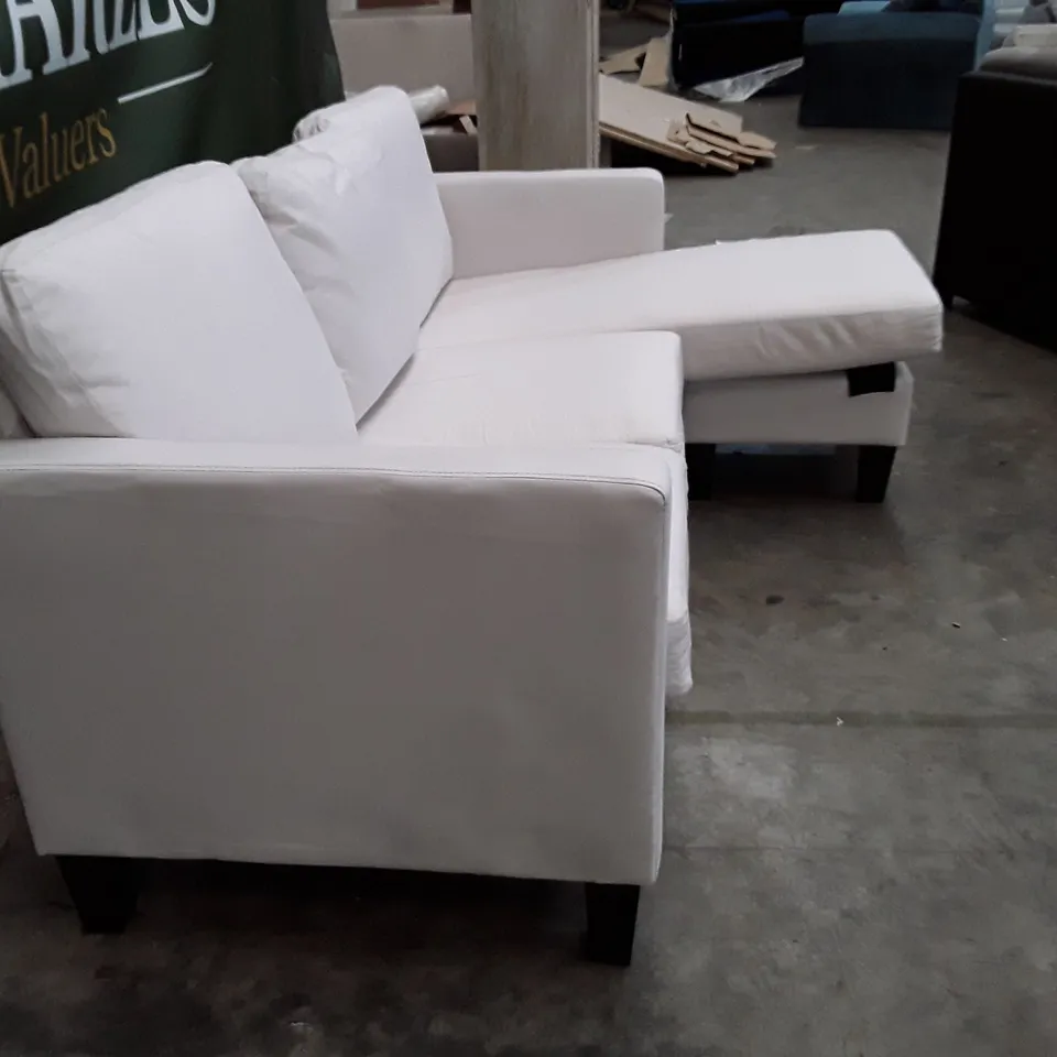QUALITY DESIGNER SOFA WITH RHF CHAISE - WHITE FABRIC 