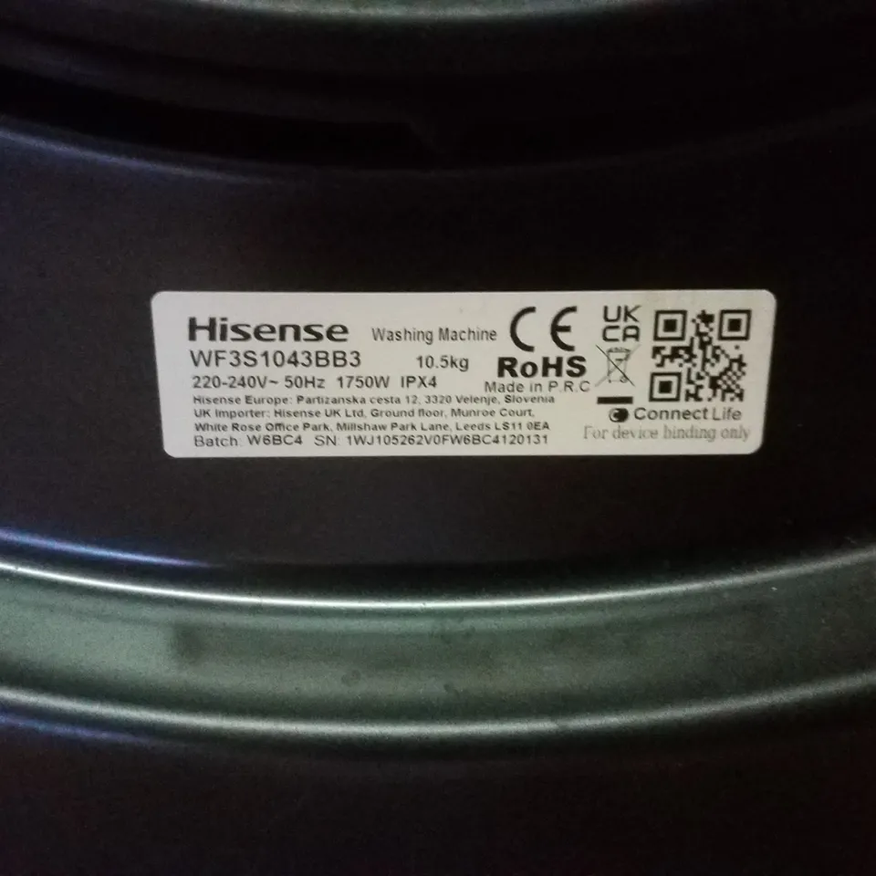 HISENSE 3S SERIES WF3S1043BB3 WIFI-ENABLED 10 KG 1400 SPIN WASHING MACHINE - BLACK