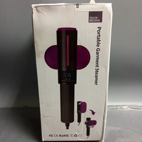 BOXED TAYLOR BROWN GARMENT STEAMER IN BLACK/PURPLE