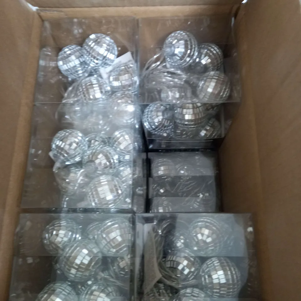 BOX OF 12 PACKS OF GEORGE HOME GLITTER BALL STRING LIGHTS IN SILVER