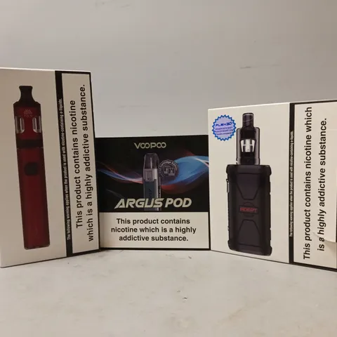 APPROXIMATELY 20 VAPES & E-CIGARETTES TO INCLUDE INNOKIN ADEPT ZLIDE, VOOPOO ARGUS POD, INNOKIN ENDURA T20 S, ETC