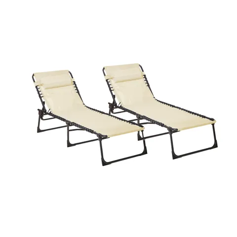 BOXED NEO PAIR OF CREAM OUTDOOR GARDEN FOLDING SUN LOUNGERS (1 BOX)