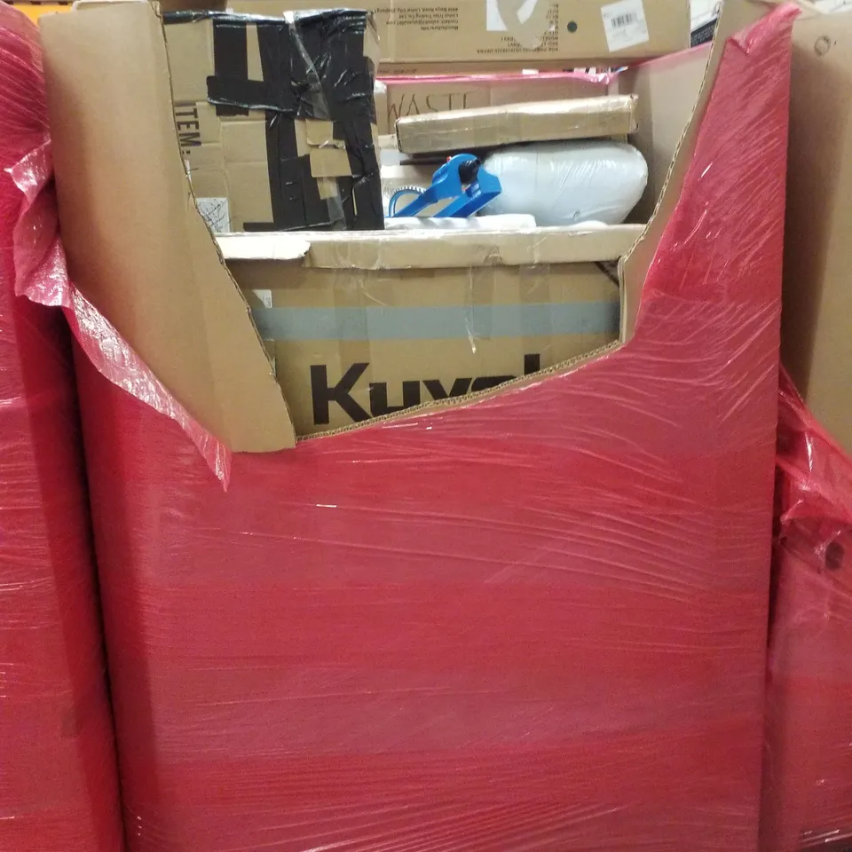 PALLET CONTAINING ASSORTED PRODUCTS INCLUDING CHAIR MAT FOR CARPETS, OSCILLATING SPRINKLER, CAT TREE, CLOTHES DRYING RACK & RETRACTABLE SAFTEY GATE 