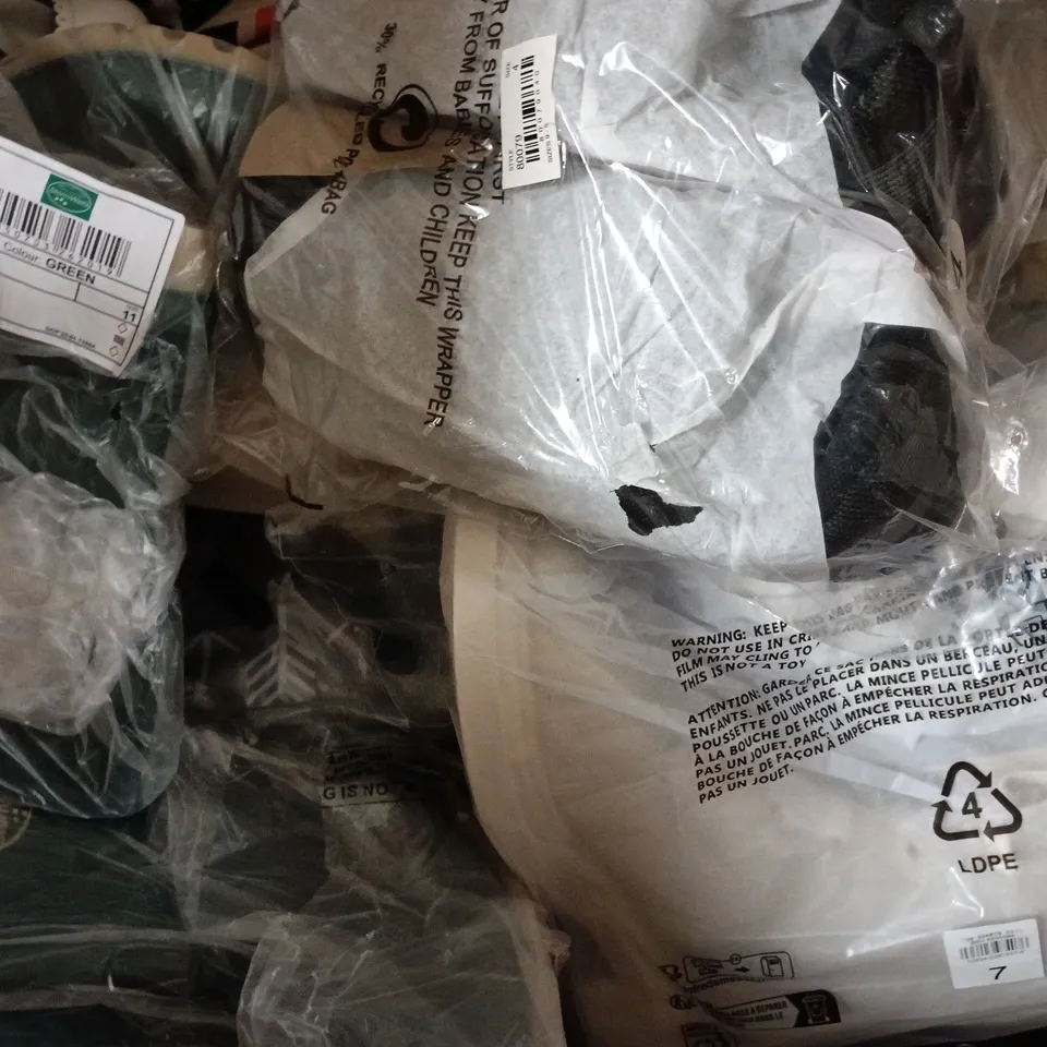 BOX OF APPROXIMATELY 10 ASSORTED PAIRS OF SHOES AND FOOTWEAR ITEMS IN VARIOUS COLOURS, STYLES, AND SIZES - COLLECTION ONLY