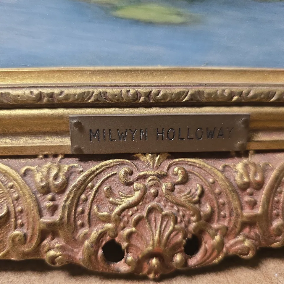 MILWYN HOLLOWAY  – SWANS ON A POND, FRAMED ARTWORK