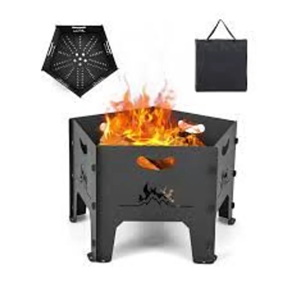 BOXED COSTWAY PENTAGON OUTDOOR FIRE PIT COLLAPSIBLE PORTABLE PLUG CAMP FIREPIT WOOD BURNING