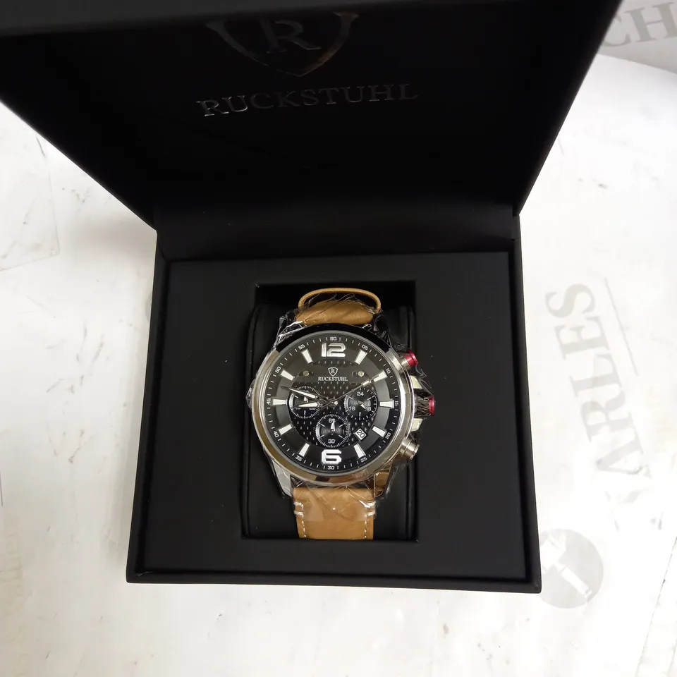 RUCKSTUHL TRIPLE DIAL LEATHER STRAP WRISTWATCH RRP £560