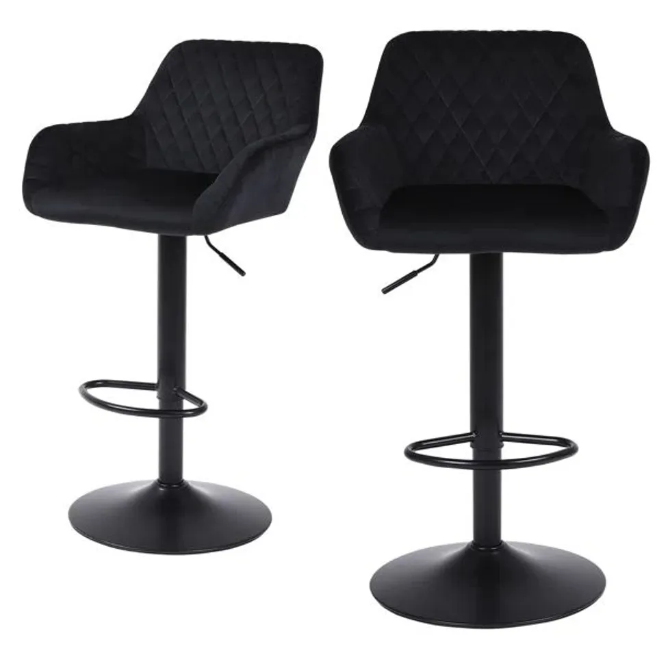 BOXED VELVET SWIVEL ADJUSTABLE HEIGHT UPHOLSTERED BAR & COUNTER STOOLS (SET OF 2)