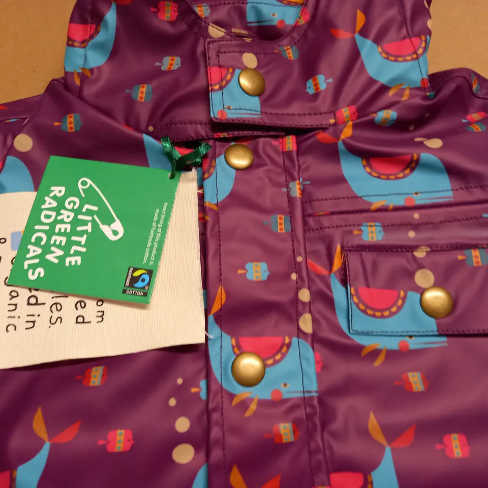 LITTLE GREEN RADICALS WHALE OF A TIME WATERPROOF KIDS RAIN COAT - 2/3 Y