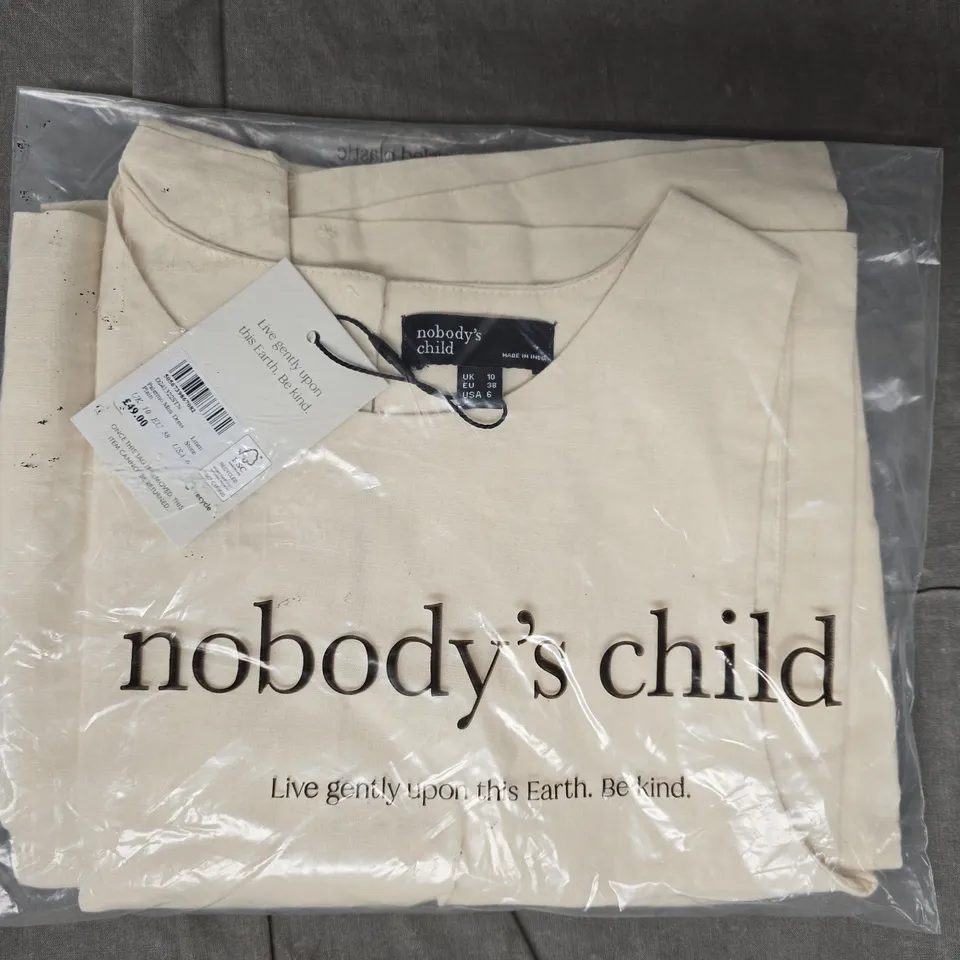 NOBODY'S CHILD PALERMOMINI LINEN DRESS IN STONE SIZE UK 10