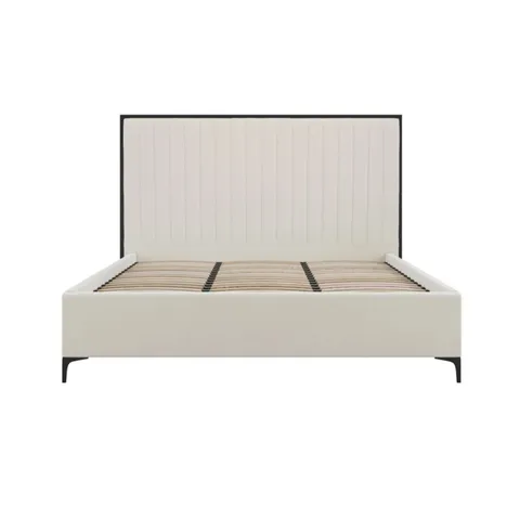 BOXED CREAM VELVET FABRIC 6FT SUPER KING SIZE BED (2 BOXES)
