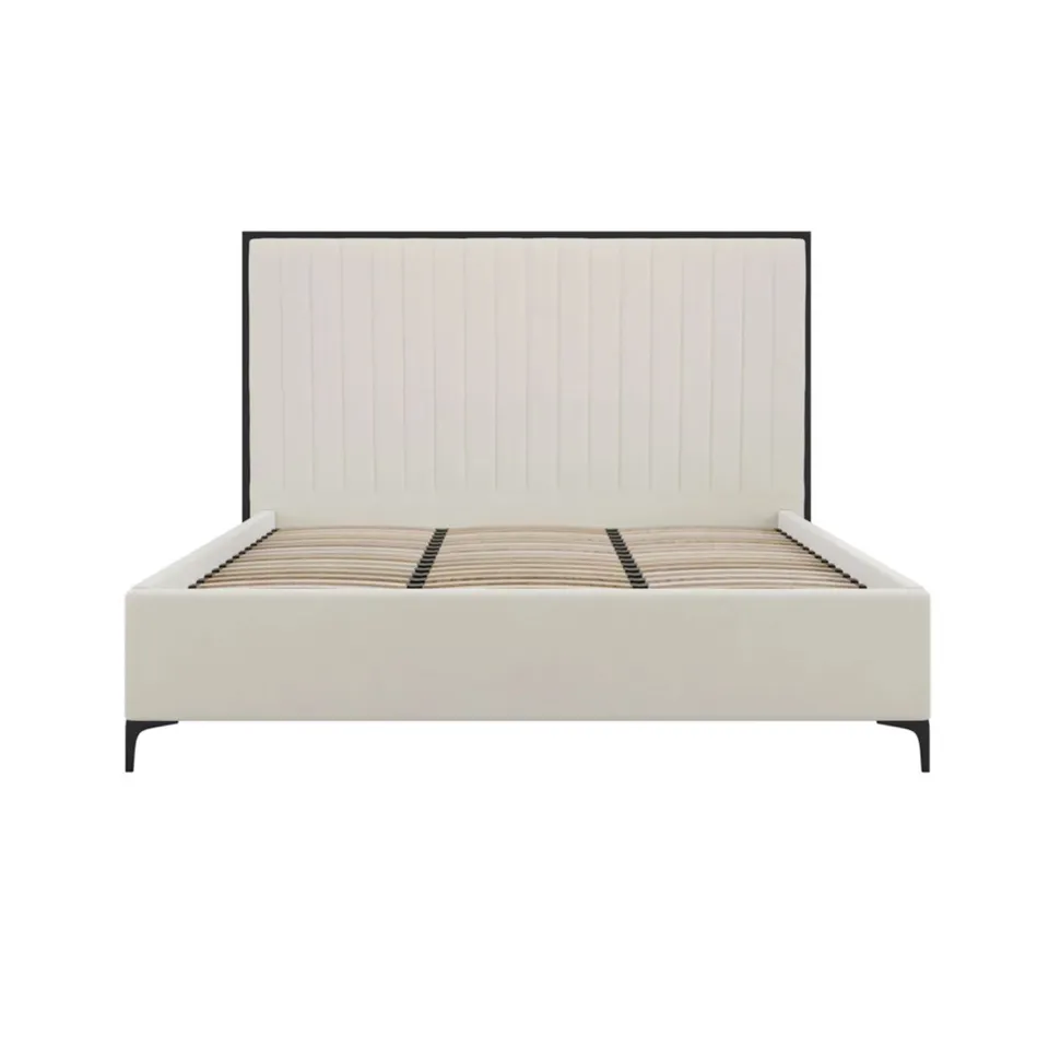 BOXED CREAM VELVET FABRIC 6FT SUPER KING SIZE BED (2 BOXES)