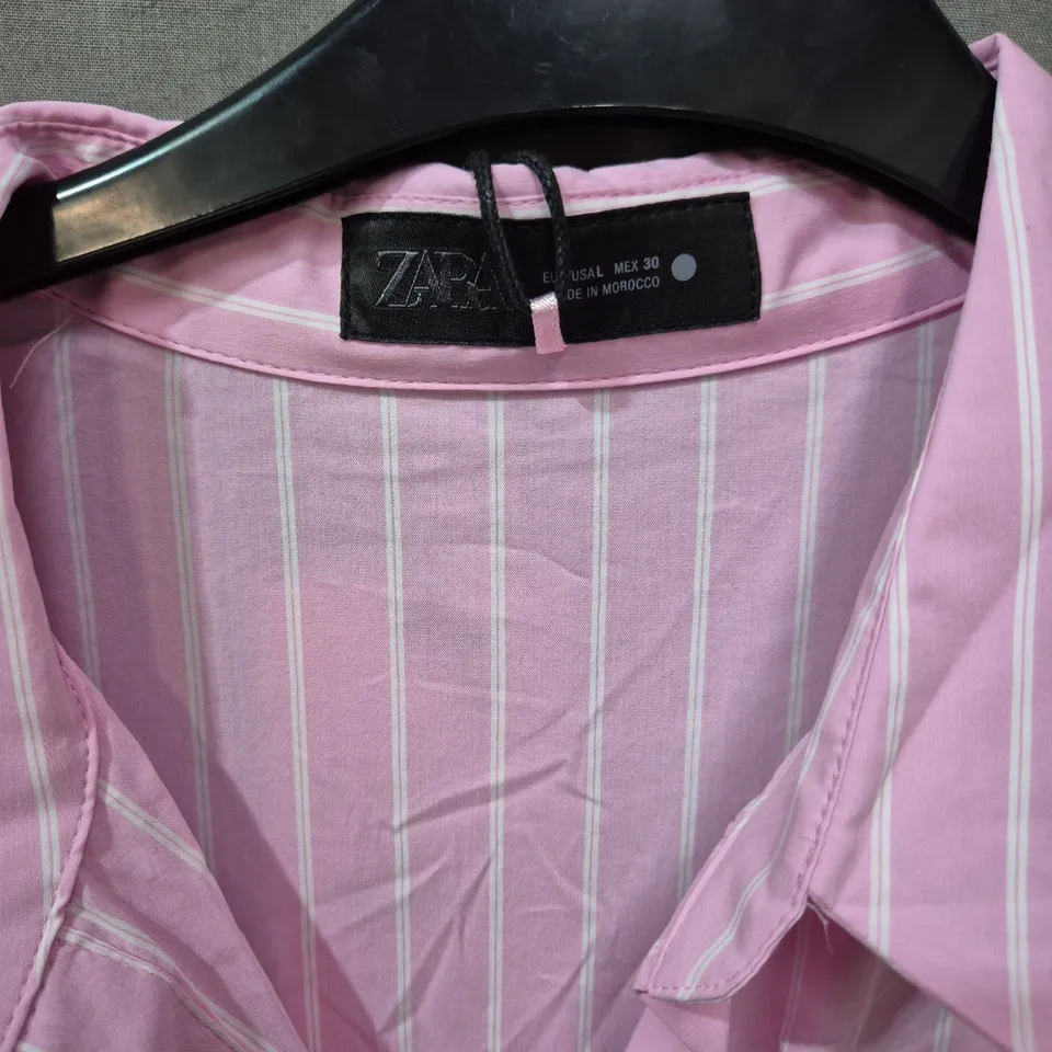 ZARA WOMEN’S PINK STRIPED SHIRT DRESS WITH BELT – SHORT SLEEVES L